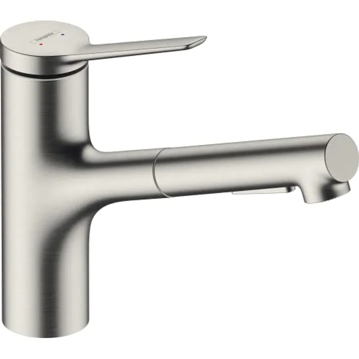 hansgrohe Zesis M33 Küchenarmatur 150, Ausziehbrause mit Edelstahl Finish, 150° Schwenkbereich, Laminar- und Brausestrahl, Temperaturbegrenzung einstellbar