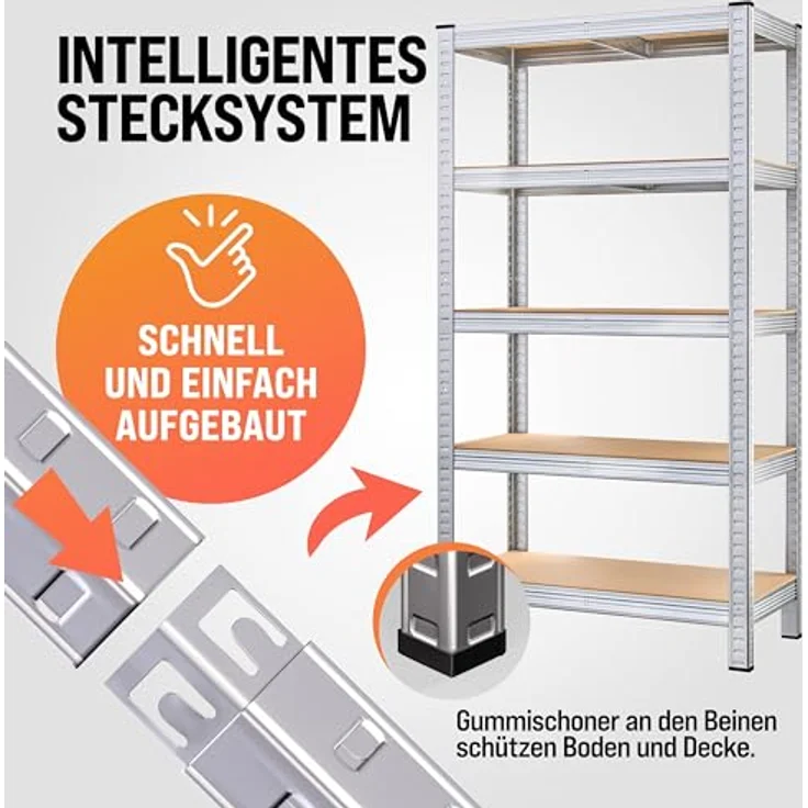 2x Monzana Schwerlastregal 170x75x30cm 350kg 5 MDF-Platten Regal Lagerregal Kellerregal Steckregal Werkstattregal – Bild 4