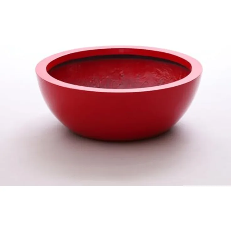 Elegant Einrichten Pflanzkübel Fiberglas Schale-Rund D34xH12cm Hochglanz-Rot, UV-beständig und frostgesichert
