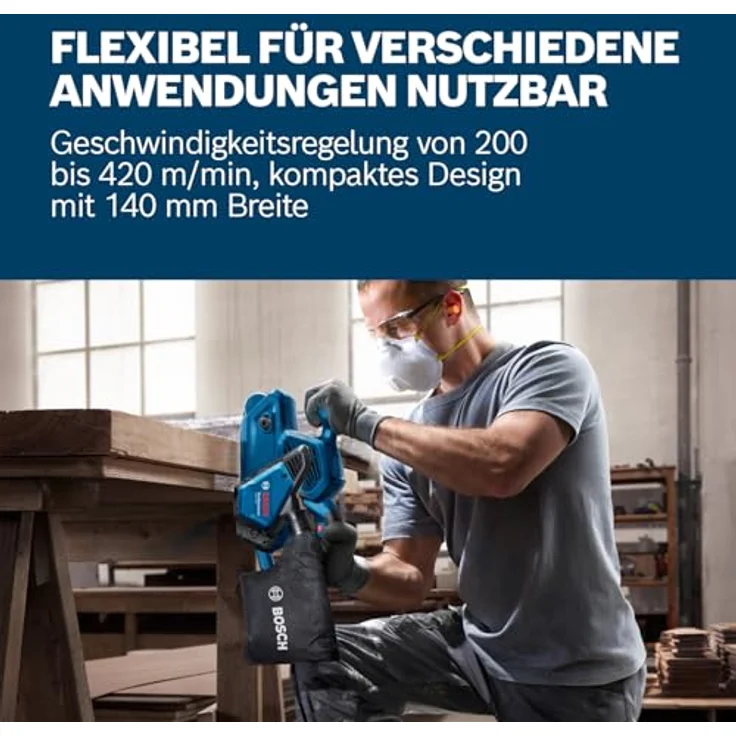 Bosch Professional Bandschleifer GBS 750 (850-W-Motor, Textilschleifband, Staubbeutel) – Bild 2