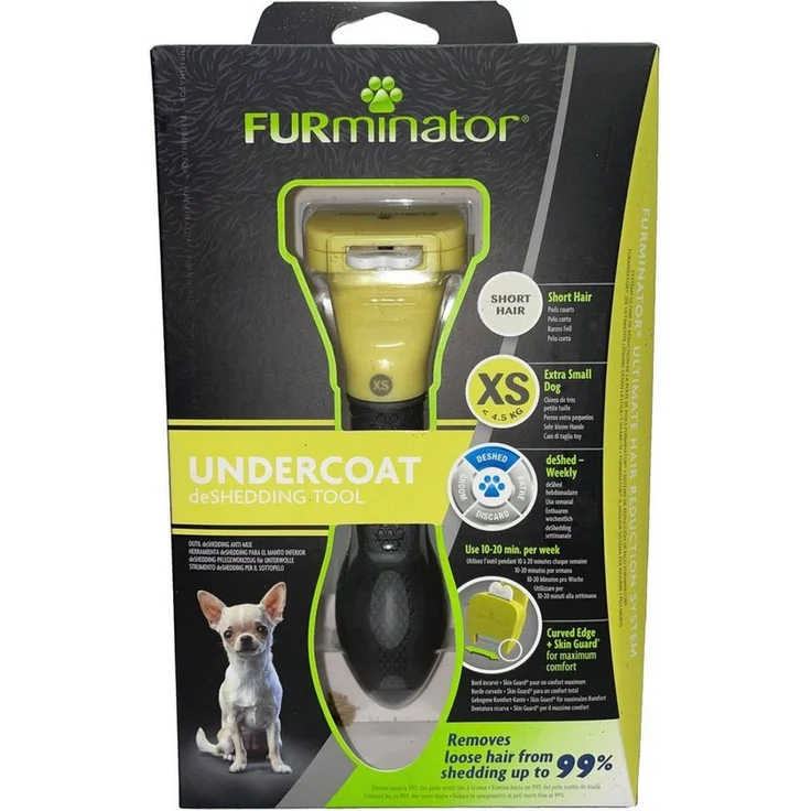 FURminator Fellbürste für kurzhaarige Schoßhunde, deShedding Pflege Werkzeug mit FURejector-Druckknopf, silber