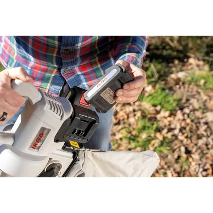 Ikra 3-in-1 Laubsauger + Laubbläser, Akku-Gerät mit 210 km/h Blasgeschwindigkeit, grau-rot, inkl. 45-Liter-Auffangbeutel und Schnellader – Bild 5