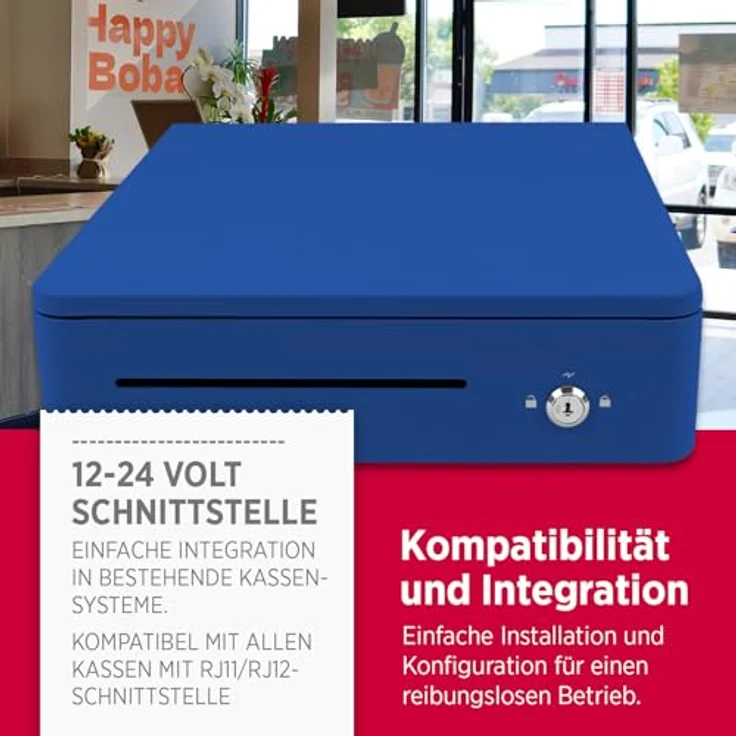 Olympia S 330 Blau, Kassenlade mit 8 Münzfächern, 4 Scheinfächern, Vollmetall, elektrisch ansteuerbar, Schloss & RJ11/RJ12-Anschluss – Bild 3