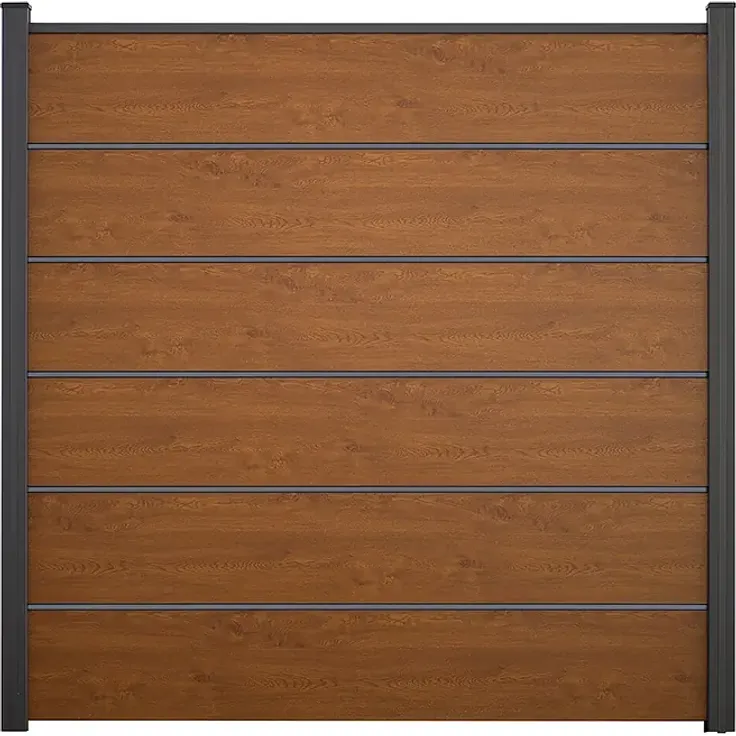 GroJa BasicLine Steckzaun Premium, Sichtschutzzaun 180 x 180 cm mit Aluminium-Lisenen, Golden Oak