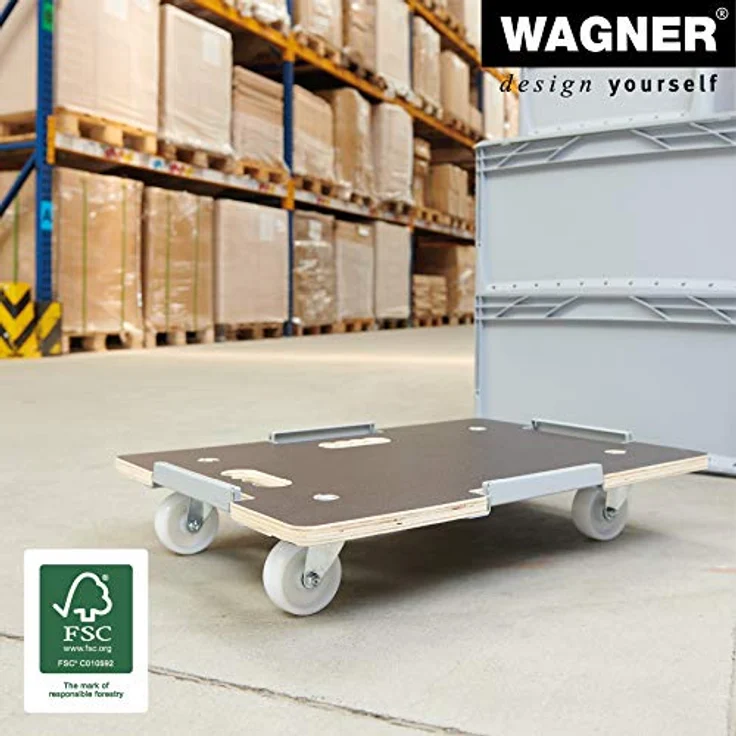 Transporthilfe MM 1381, 63 x 43 x 11 cm, harte Rollen 75 mm, Rollenlager, Sicherung, Platte FSC®, Tragkraft 250 kg – Bild 5