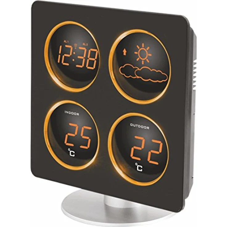 Technoline WS 6830 Wetterstation mit Wetterdendenz, Temperaturanzeigen, 2 Weckalarmen und Schlummerfunktion, LED-Anzeige, inklusive mit Außensender TX 96-TW004, warmes orange, Gehäuse schwarz – Bild 1