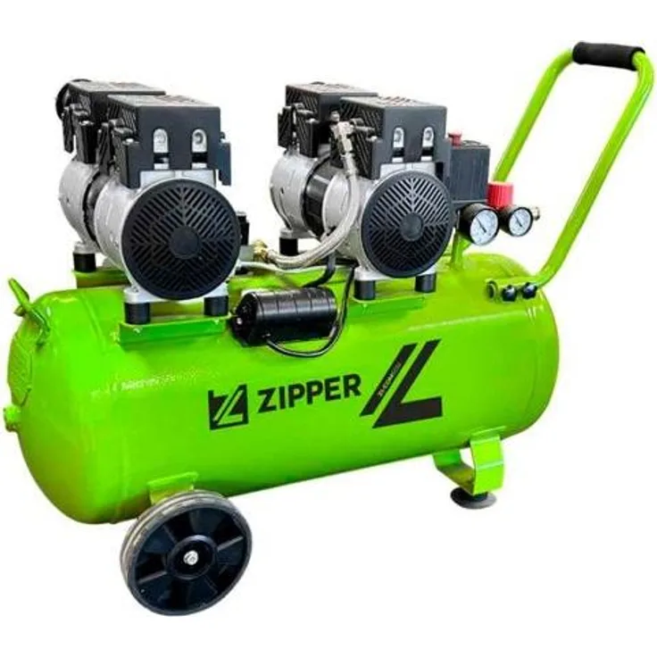 Zipper ZI-COM50SI, Silent Kompressor mit 50 Litern Kesselvolumen und 1500 W Leistung, grau
