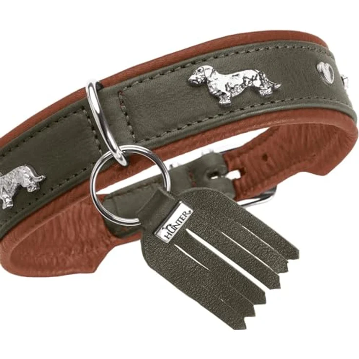 HUNTER Teckel-Halsband München Farbe Cognac/schwarz, Größe 32 - Premiumleder, Made in Germany – Bild 5