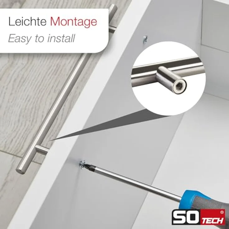 SOTECH Möbelgriff G14, echt Edelstahl massiv, Stangengriff 128 mm, Ø 10 mm, gebürstete Oberfläche, für Schubladen und Schränke – Bild 4