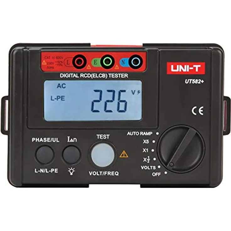 Uni-T UT582+, Multimeter und RCD-Prüfgerät für einphasige Stromkreise, Spannungsbereich 195 V bis 253 V