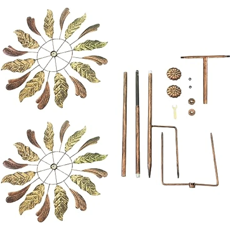 LEMODO Windrad Leaves mit gegenläufigen Rotoren | Gartendeko 213 cm hoch | Windmühle in Kupferoptik | Windskulptur mit Charme | Gartenstecker als Garten-Highlight – Bild 5