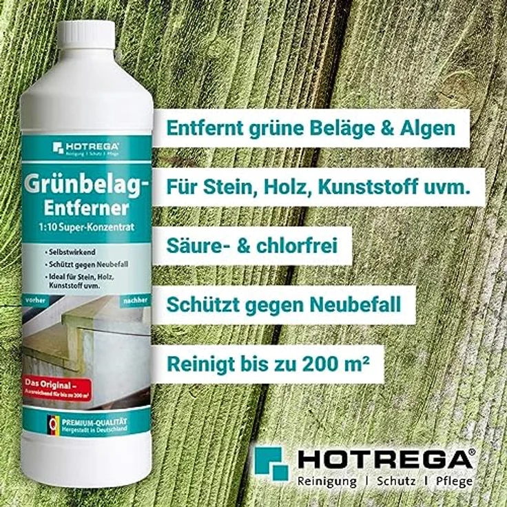 2 St. HOTREGA Grünbelagentferner Super Konzentrat 1L - Säure- und chlorfreie Rezeptur – Bild 2