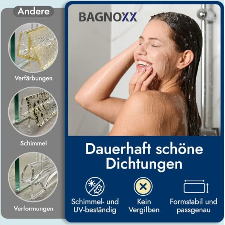Bagnoxx Duschdichtung Anschlagdichtung, 2m, 135 Grad, PVC Duschlippe für 6mm Glasstärke, transparentes Eckprofil, einseitige Türöffnung, ideal für Duschkabinen und Badewannen – Bild 5