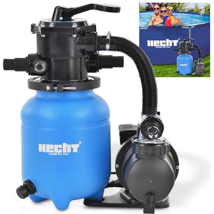 Hecht Sandfilteranlage 302111, 7-Wege Ventil, 12 kg Sandkapazität, 6 m³/h Förderleistung, 200W, 32/38 mm Schlauchanschlüsse – Bild 1