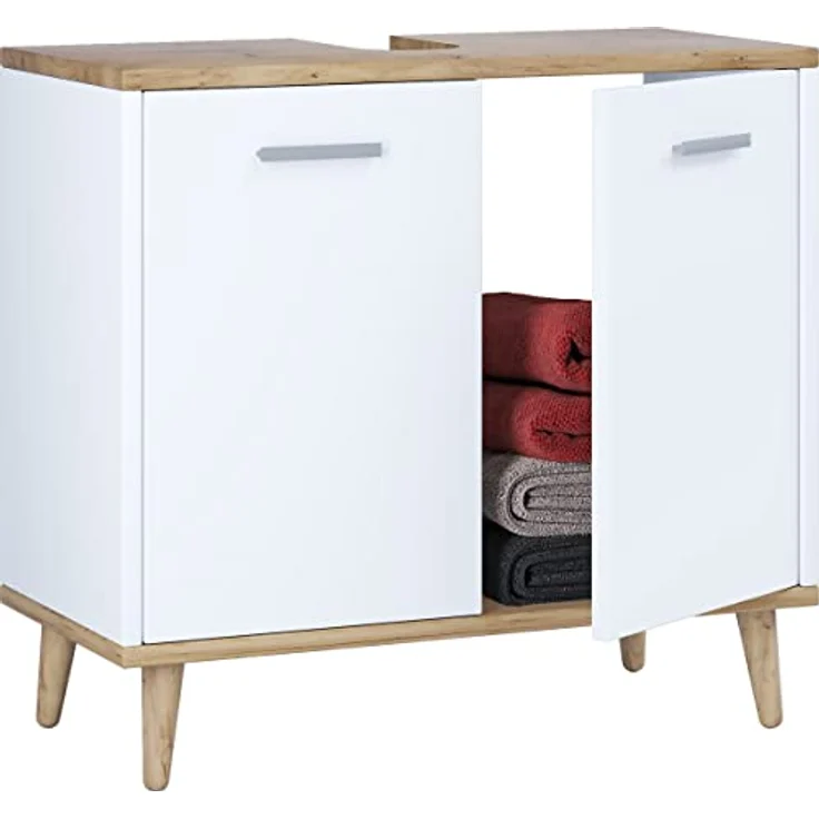 VCM Badmöbel Badunterschrank Waschbeckenunterschrank Badezimmer Schublade Landos Weiß/Honig-Eiche – Bild 4