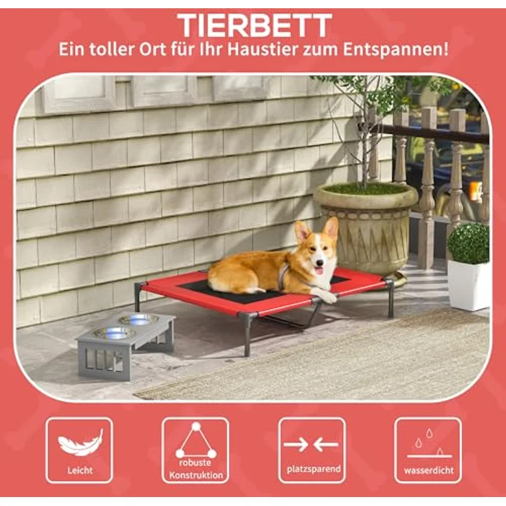 PawHut Erhöhtes Hundebett, Outdoor Hundeliege für große Hunde, Atmungsaktiv, In Rot, 92 x 76 x 18 cm – Bild 4