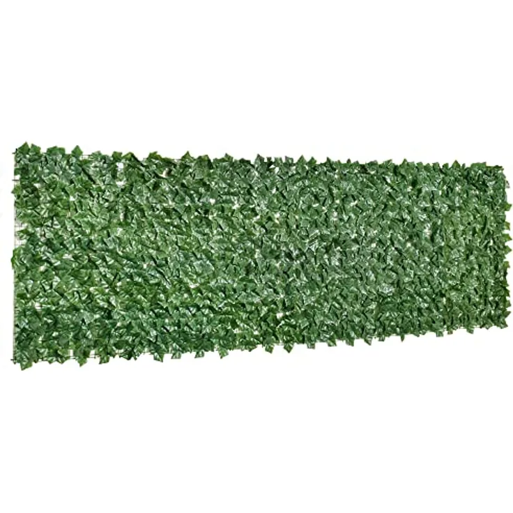 Outsunny Künstlicher Hecken Sichtschutz, UV geschützter Zaun Sichtschutzgitter mit dunkelgrünen Blättern, 300 x 100 cm für Garten und Balkon