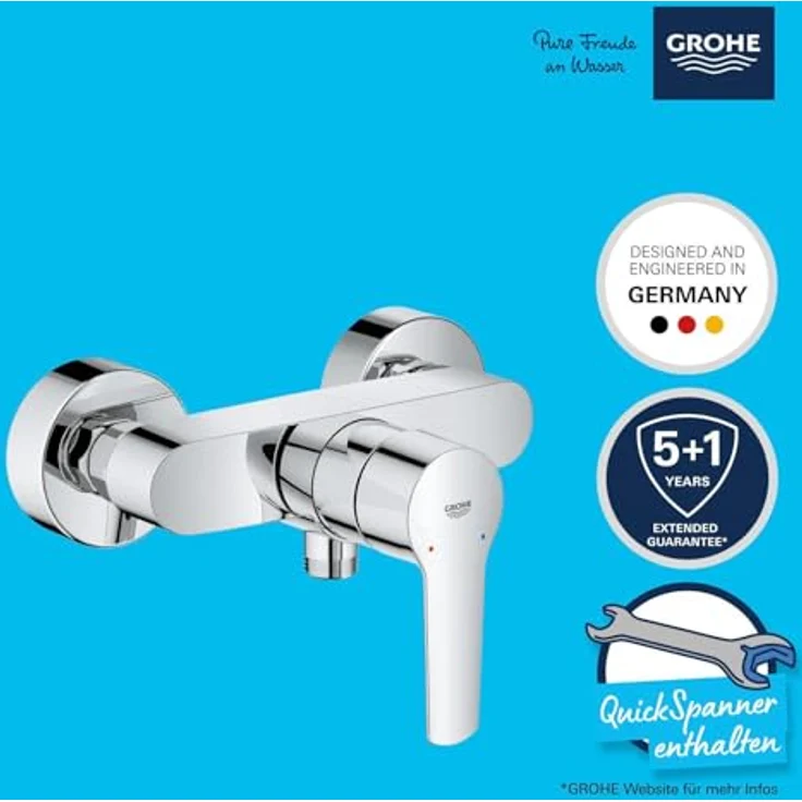 Grohe Start Brausearmatur 24208002, Wandmontage mit Metallhebel, GROHE SilkMove Keramikkartusche, temperaturbegrenzt, chrom – Bild 5