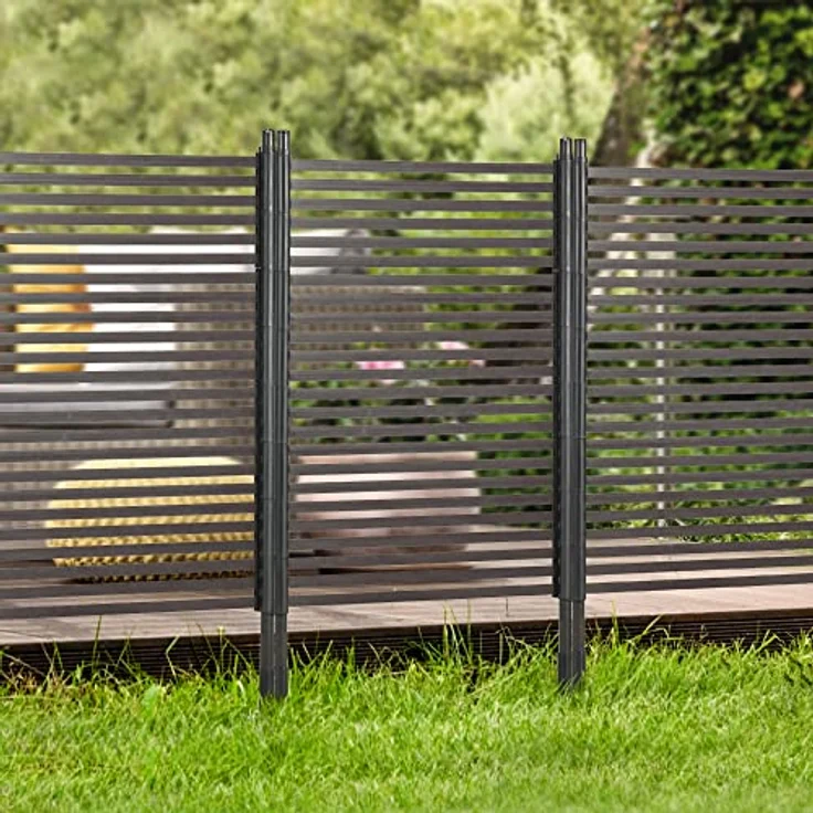 JTI GmbH Gartenzaun Steckzaun dekorativ 93 x 150 cm, Teichzaun mit Fuß für Balkon Terrasse in Braun, aus robustem Stahl mit PE-Beschichtung – Bild 9