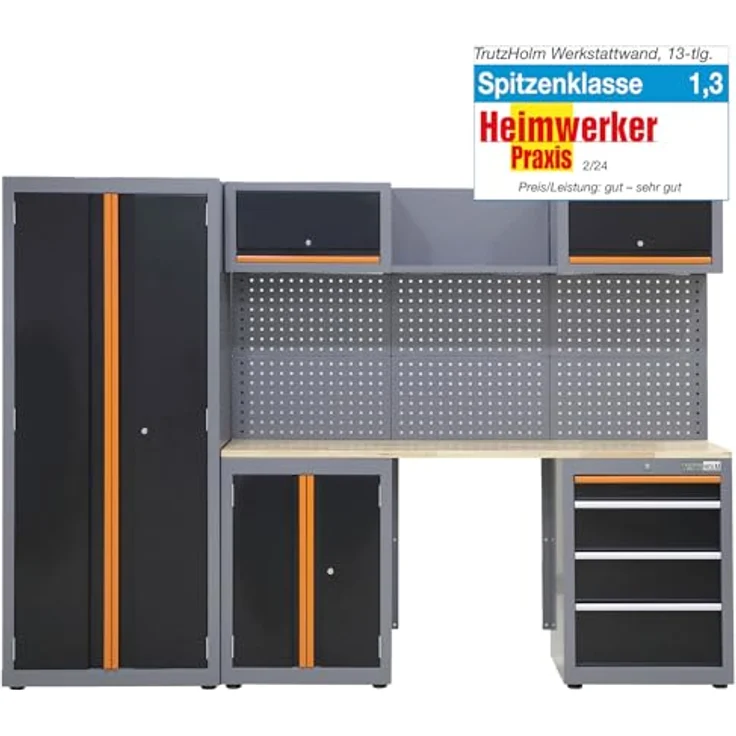 TRUTZHOLM Werkstattwand Werkstattschranksystem Werkstatteinrichtung 13-TLG. Lochwänden | flexibel zusammenstellbar, abschließbar, Hochschrank, Hängeschränke, Unterschränke mit Gasdruckfedern – Bild 1