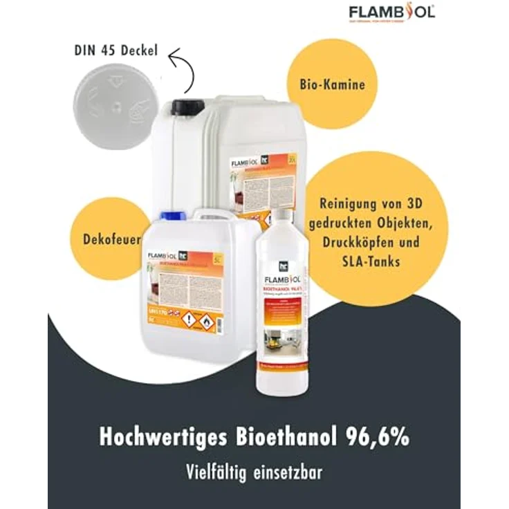 Höfer Chemie GmbH 6 x 1 Liter Bioethanol 96,6% Premium für Ethanol-Tischkamin in Flaschen – Bild 3