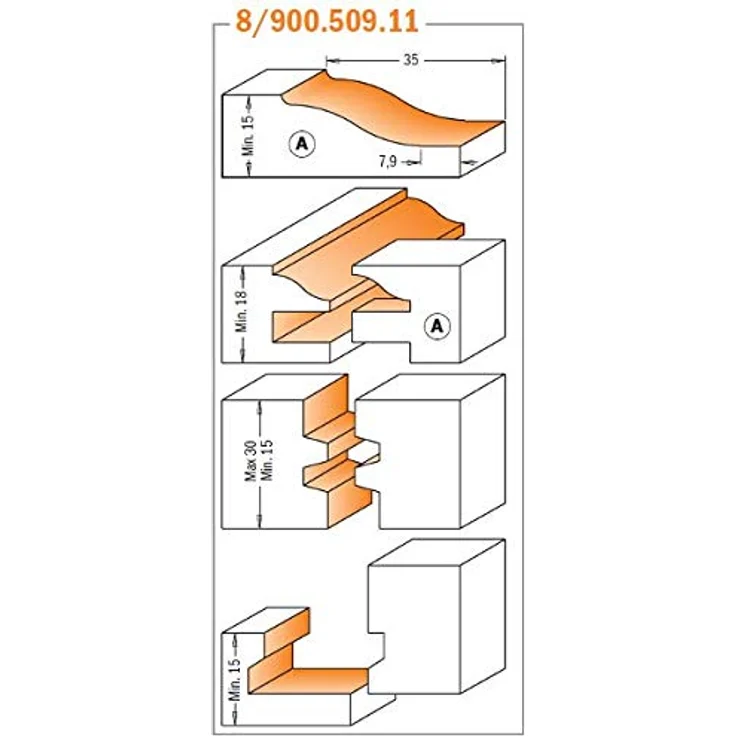 CMT ORANGE TOOLS 900.509.11, Komplettes Küchen-Fräkersatz Set S=12, Profil A, für Türen und Schubladen – Bild 2