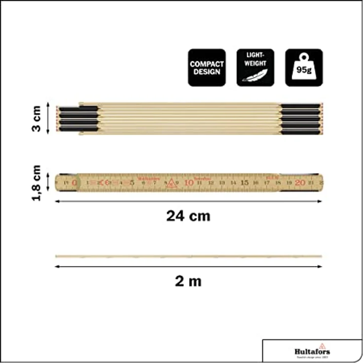 Hultafors 100004 Schwedenmeter 59 Zollstock 2m aus Birkenholz mit Gelenken aus gehärtetem Stahl – Bild 2