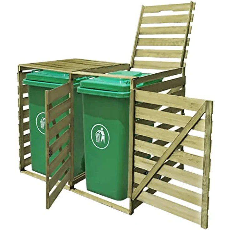vidaXL Holz Imprägniert Mülltonnenbox 2 Tonnen Mülltonnenverkleidung Müllbox – Bild 3