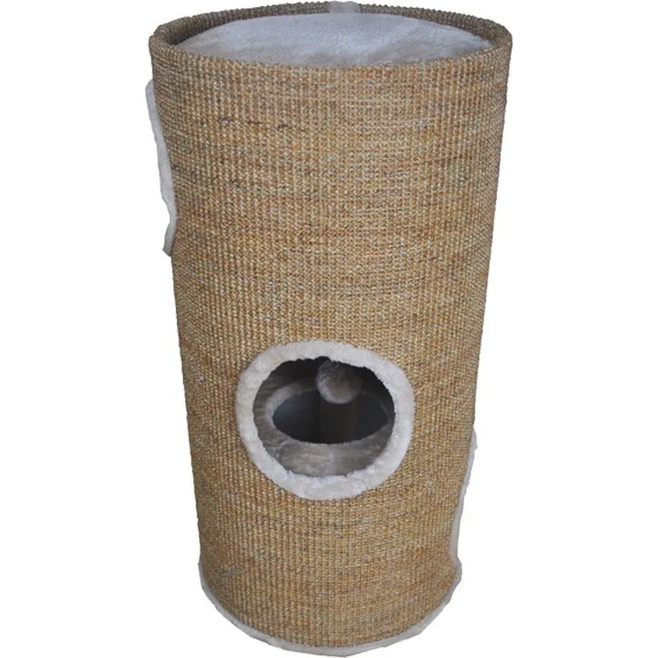 Dehner Kratztonne Tassilo, Sisal, hellbraun, mit 3 Eingängen und plüschigem Innenraum