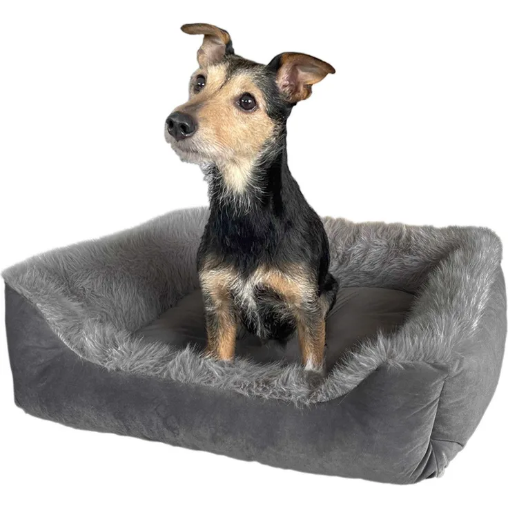 Wallace & Jones Hundebett Mayfair, für kleine & mittelgroße Hunde, samtweicher Bezug, luxuriöses Plüschfell, rutschfeste Unterseite