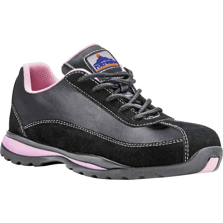 Portwest FW39 Steelite Damen-Sicherheitsschuh S1P HRO, rutschhemmend und hitzebeständig bis 300°C, schwarz/pink, Größe 38
