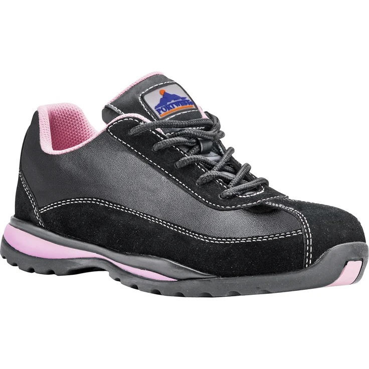 Portwest FW39 Steelite Damen-Sicherheitsschuh S1P HRO, Halbschuh mit rutschhemmender Sohle, schwarz/pink, Gr. 43