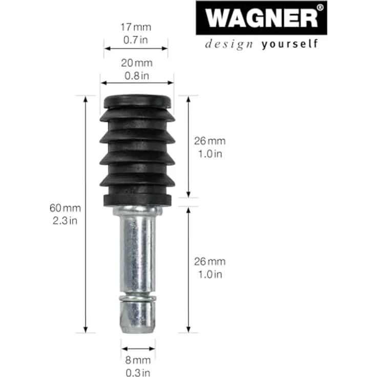 WAGNER Stift + Rundrohrhülse 2tlg. - für Möbelrolle / Möbelgleiter, Ø 17/20/8 mm, Höhe 26/26/60 mm, Stahl verzinkt / Kunststoff – Bild 2