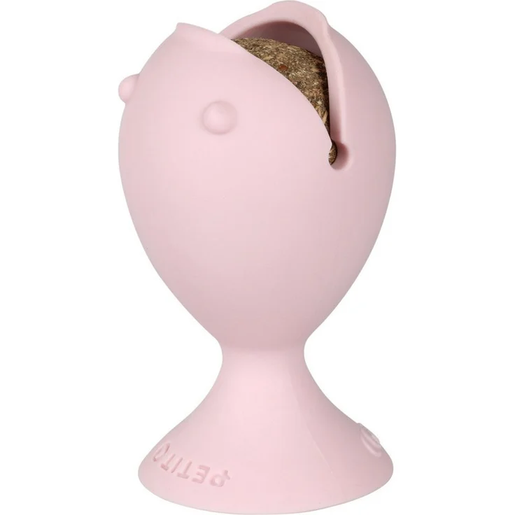 DUVO+ Petit Puffi, Tier-Beschäftigungsspielzeug mit Katzenminzeball, rosa, spülmaschinengeeignet, 9,5 x 5,5 x 5,5 cm