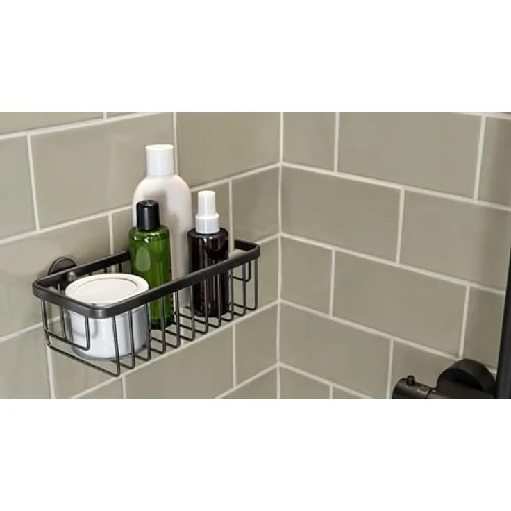 tesa Moon Selbstklebende Duschablage in gebürstetem Grafit - einstöckig und extra tief - Duschregal aus PVD-beschichtetem Metall - ohne Bohren, mit Klebelösung - 92 mm x 250 mm x 125 mm – Bild 5