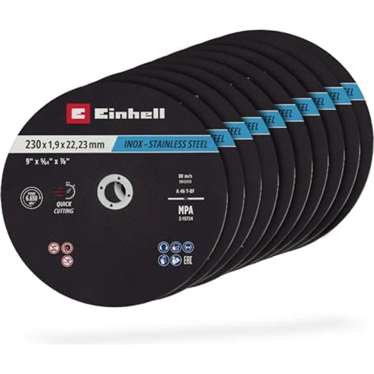 Einhell Trennscheiben Metall, 10-tlg., Ø 230 mm, MPA-zertifiziert, für Edelstahl und Stahl, leichter Schnitt – Bild 1