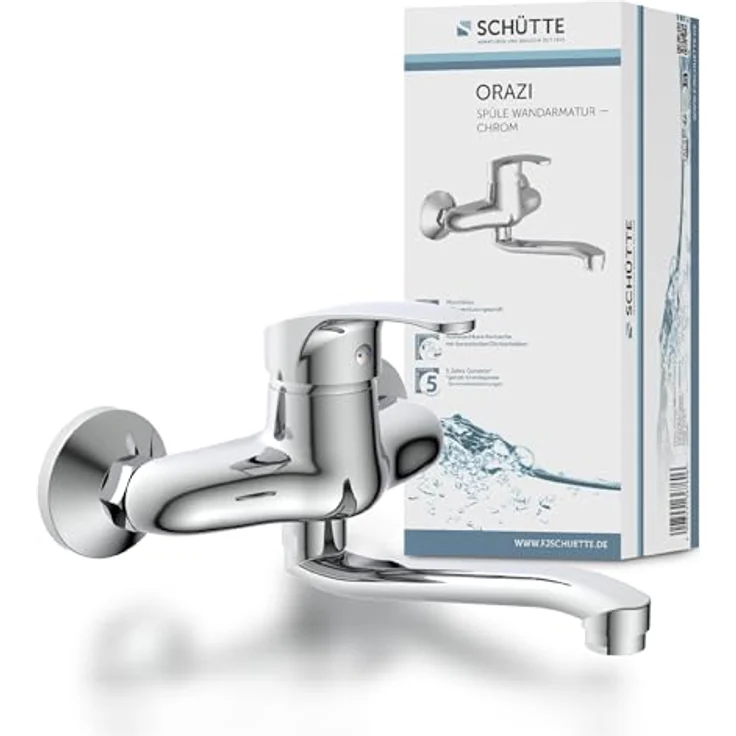 SCHÜTTE 36760 ORAZI Wandwasserhahn Chrom, Wand-Spültischarmatur 360°, ideal für Doppelspülbecken, Wasserhahn Wandmontage, Wandarmatur für Küche/Ausgussbecken, Mischbatterie für Wandmontage – Bild 1