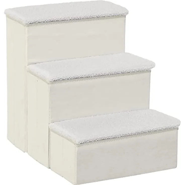 PawHut Haustiertreppe Katzentreppe Hundetreppe Faltbar 3 Stufen Tiertreppe mit Stauraum für Katzen und Hunde MDF Weiß 40 x 54 x 48 cm - Preisvergleich