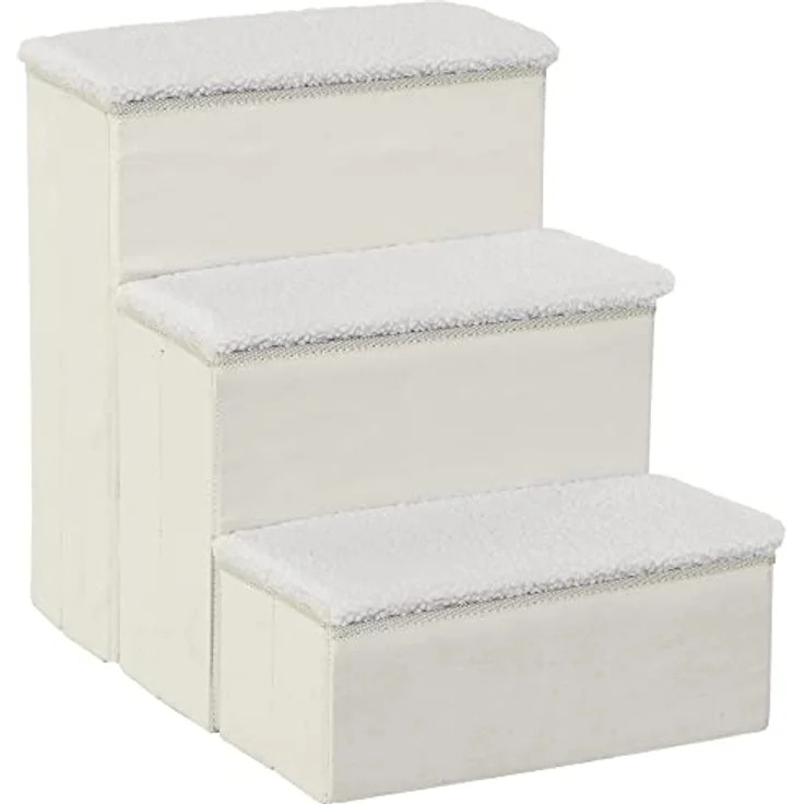 PawHut Haustiertreppe Katzentreppe Hundetreppe Faltbar 3 Stufen Tiertreppe mit Stauraum für Katzen und Hunde MDF Weiß 40 x 54 x 48 cm - Preisvergleich – Bild 1