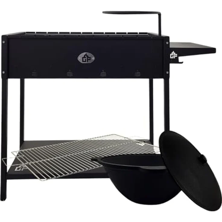 Grillpeter Mangal Set Batyr 60 Schaschlikgrill 60 cm mit Grillrost Kasan 8L, Profi Set mit großzügiger Auflagefläche, Ablage und Kasanhalter, lackiert – Bild 3