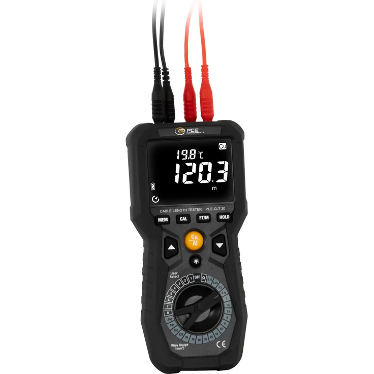 PCE Instruments Kabellängen-Tester PCE-CLT 20 mit Temperaturüberwachungsfunktion, 8 Speicherplätzen und Unterstützung für Kupfer- und Aluminiumkabel