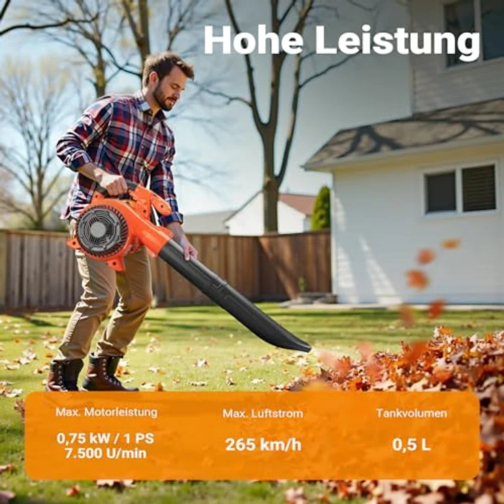 Wiltec Laubbläser, Sauger & Häcksler 3in1, 1 PS mit 26ccm, benzinbetrieben, 50 l Fangsack – Bild 5