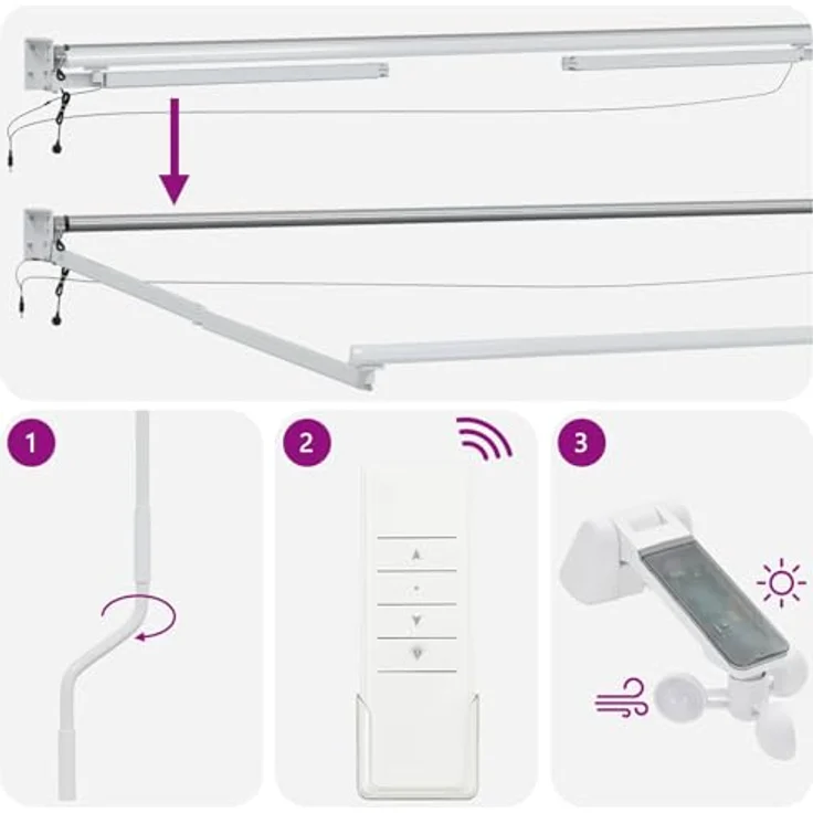 vidaXL Elektrische ausziehbare Markise, 3,5 x 2 m, braun mit LED und Wettersensor – Bild 3