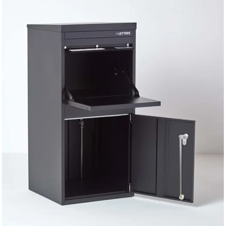 Smart Parcel Box XL Schwarz 49x45x103 cm, Paketbriefkasten zur Wand- oder Bodenmontage, für Zuhause & Unternehmen, mit Entnahme vorne & hinten – Bild 3