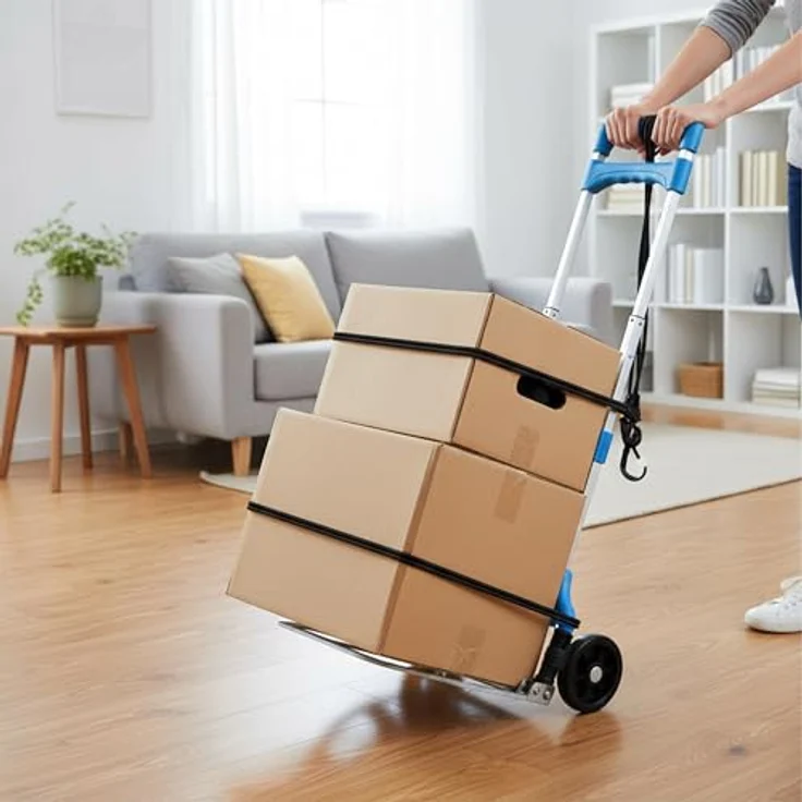 relaxdays Sackkarre klappbar bis 70 kg, blau mit Teleskopgriff und Soft-Laufrädern – Bild 3