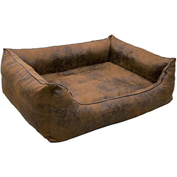 CopcoPet Hundebett Emma in Wildlederoptik mit erhöhten Rändern für kleine bis große Hunde (Antik Braun, 70 x 55 cm) – Bild 1