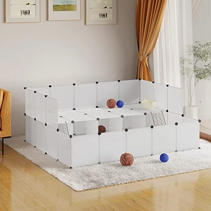EUGAD Freigehege für Kaninchen, Freilaufgehege Kaninchen, Meerschweinchen Gehege, Kleintiergehege Indoor, Weiß BHT 181x72x145cm – Bild 2