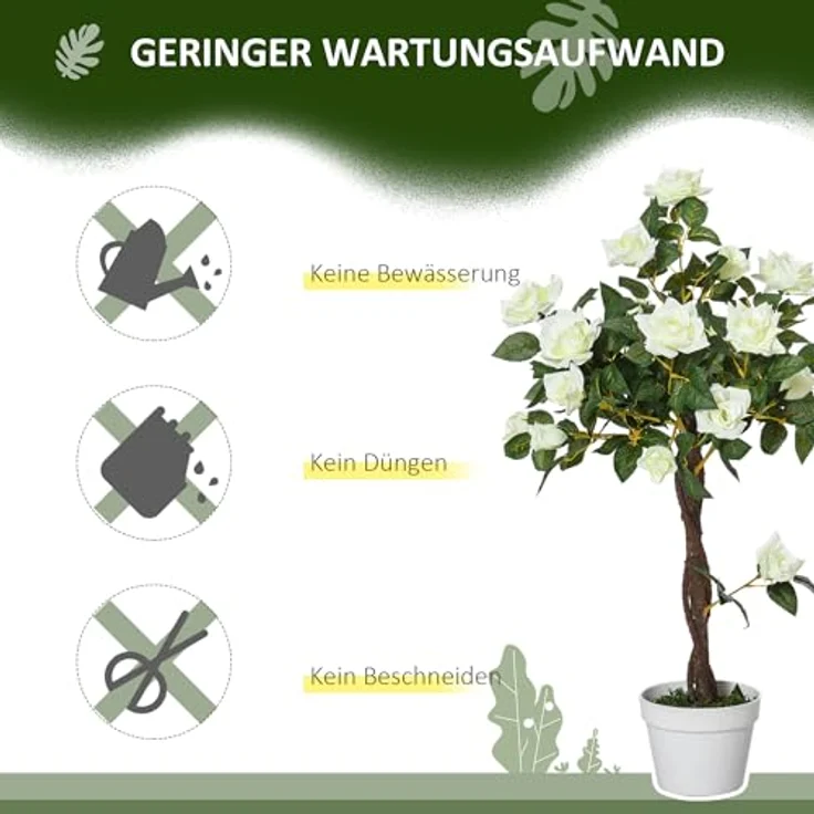 Outsunny Kunstpflanze groß 90 cm Rosenbaum im Topf, künstliche Pflanze, Weiß, für moderne Dekoration ohne Pflegeaufwand – Bild 6