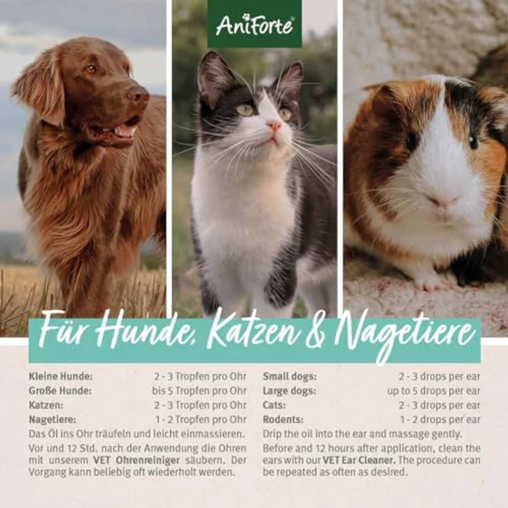 AniForte Ohrmilbenöl für Hunde, Katzen, Nagetiere, Haustiere 20ml - Sanfte Pflege bei Ohrmilben, Ohrentropfen Milben, Juckreiz im Ohr, Ausfluss – Bild 4