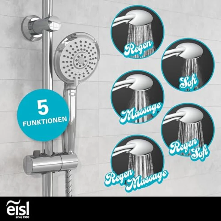 EISL Duschset SOMMERREGEN, Duschgarnitur mit Regendusche (Ø 220 mm) und Handbrause 3 Strahlarten, ideal zum Nachrüsten - Regendusche Set mit komplettem Montageset Chrom DX1005CS-A – Bild 3